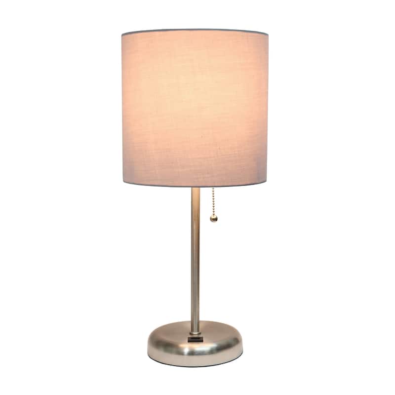 White Stick Lamp with USB charging port and Fabric Shade