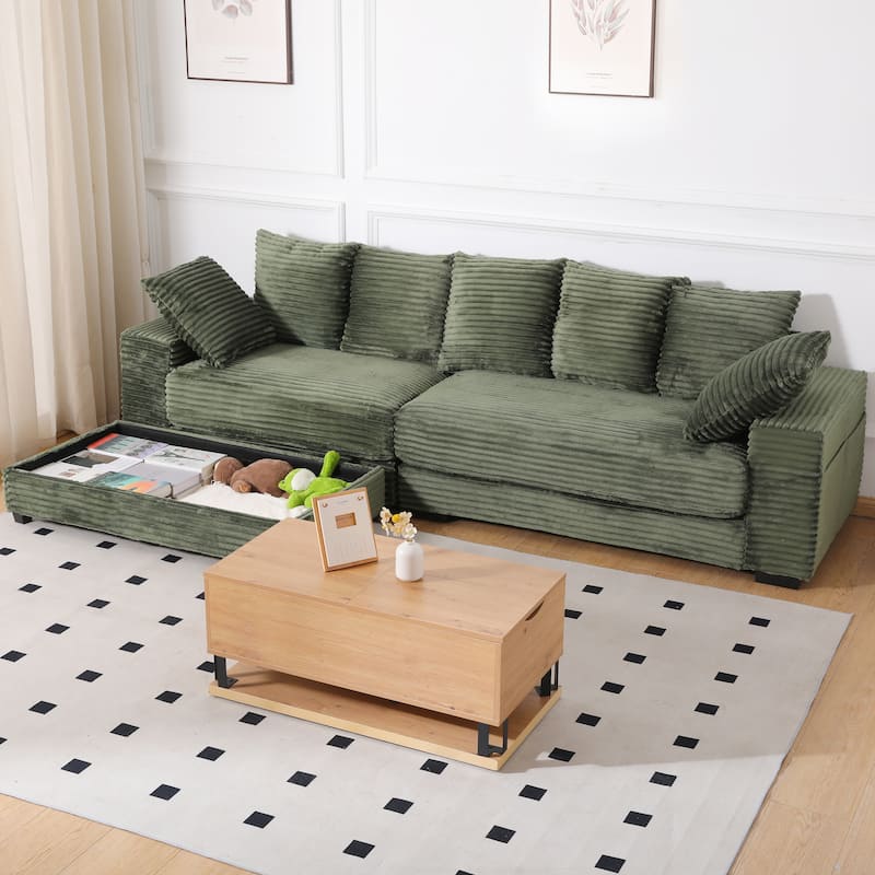 L-Shape Modular Sectional Sofa with Storage Ottoman, Corduroy Upholstered Cloud Couch, Deep-Seat Sofa with 8 Throw Pillows