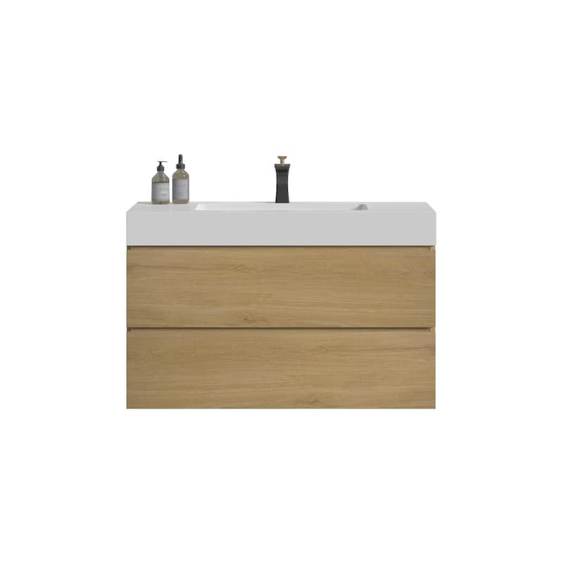 Modern Large Storage Wall Mounted Bathroom Vanity with Sink Basin without Drain and Faucet