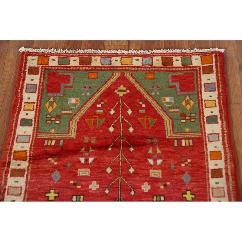 Geometric Red Abadeh Persian Vintage Area Rug Handmade Wool Carpet - 2'3"x 3'6"