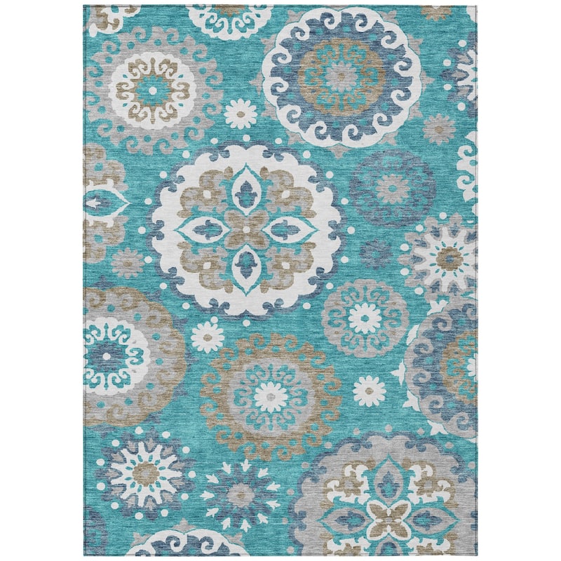 HomeRoots Floral Medallion Transitional Rectangle Outdoor Rug