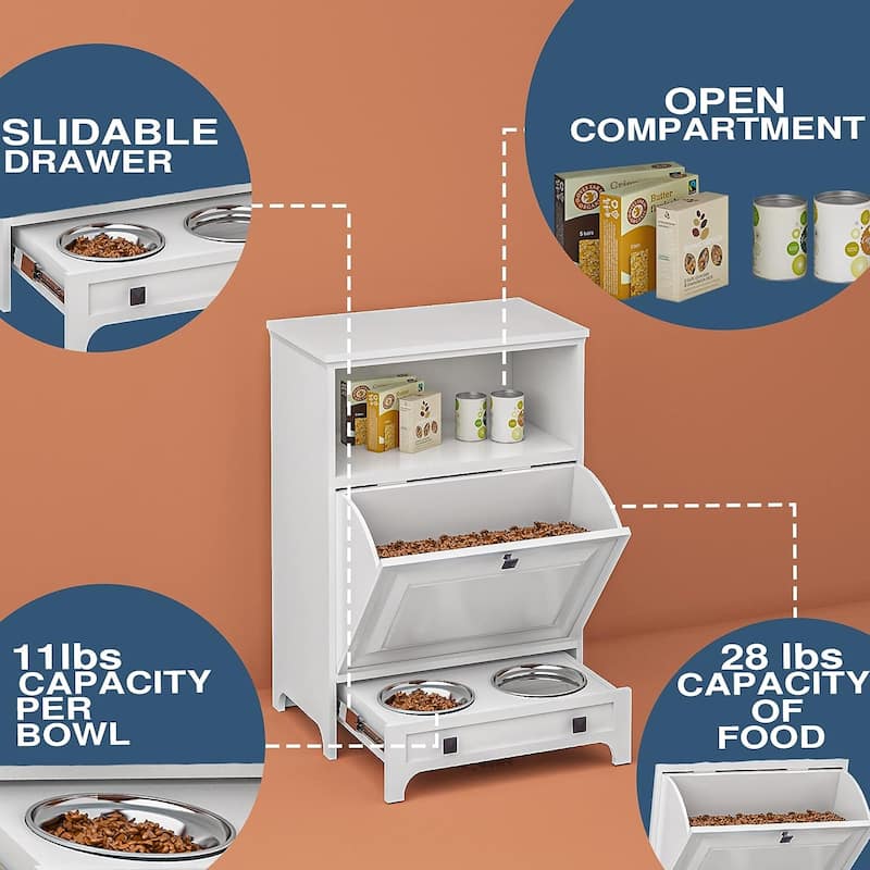 Roomfitters Dog Feeding Station with 2 Elevated Dog Bowls, Tilt Out Pet Feeding Cabinet Station