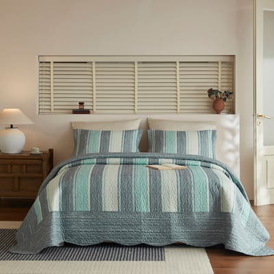 3 Pcs Lightweight Striped Quilt Bedspread Set