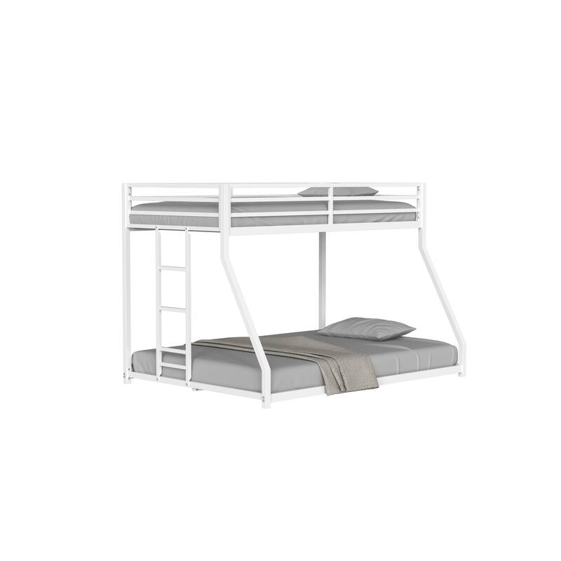 Sturdy Twin over Full Bunk Bed Metal White for Kids and Adult, Low Profile and Easy Climbing with Stable Ladder
