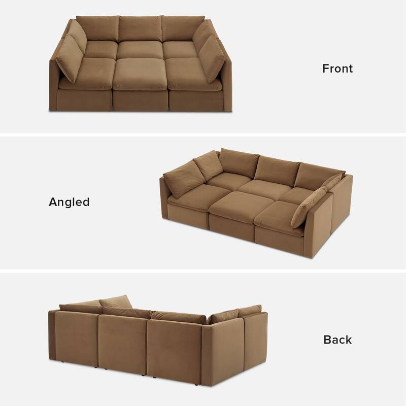 Mopio Macy Modular Sectional Sofa, Modern Couch with Ottoman Chaise Brown