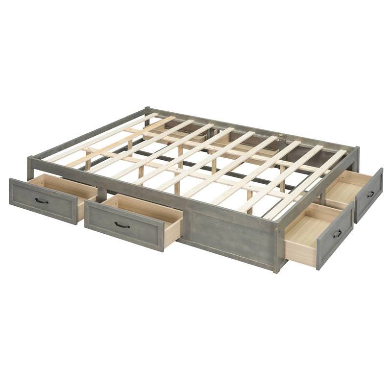 Queen Size MDF Platform Bed with 6 Storage Drawers and 400lb Weight Capacity