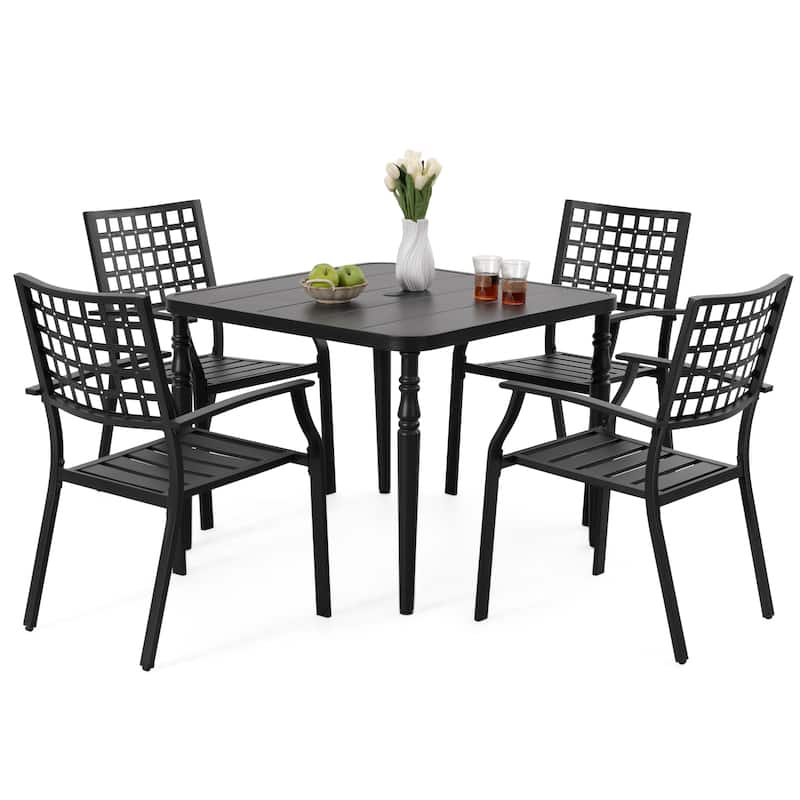 5-Piece Patio Outdoor Metal Dining Set with Umbrella Hole