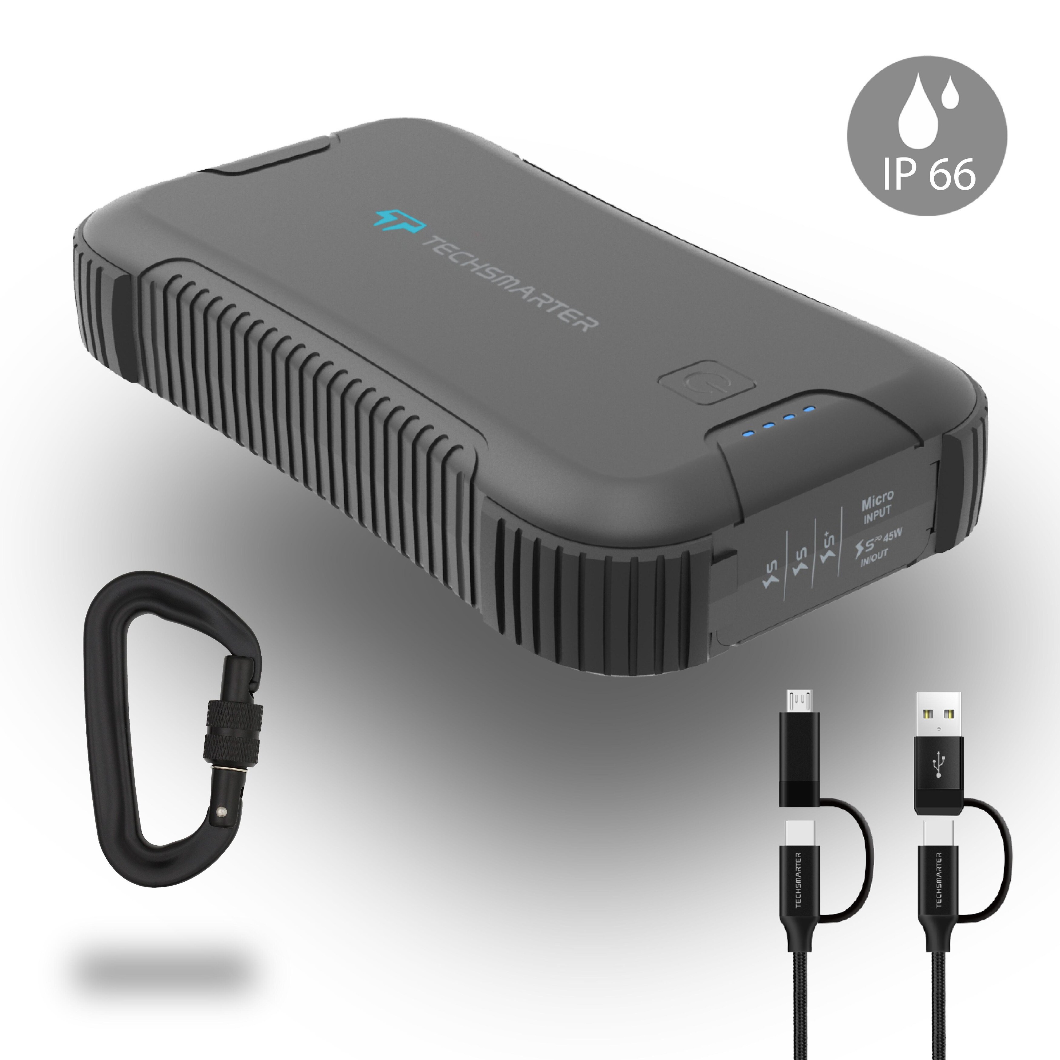 Techsmarter mah 45w Usb C Pd Rugged Waterproof Power Bank Portable Charger With Flashlight Sale