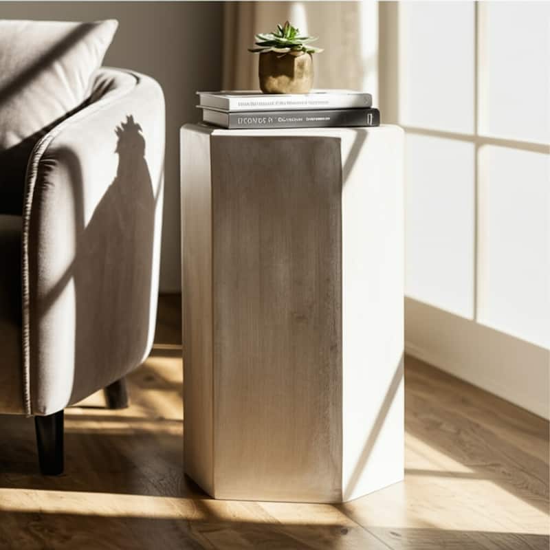 Natural Wood Side Table Elegant Geometric Design Narrow End Accent