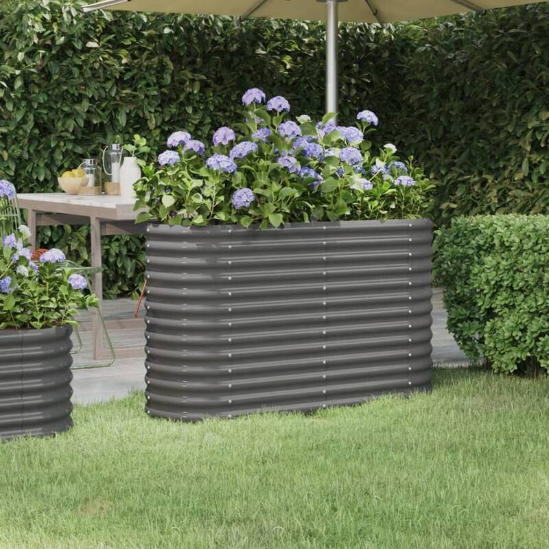 vidaXL Garden Raised Bed Patio Outdoor Raised Planter Box Powder-coated Steel - 44.9"x15.7"x26.8" - Gray