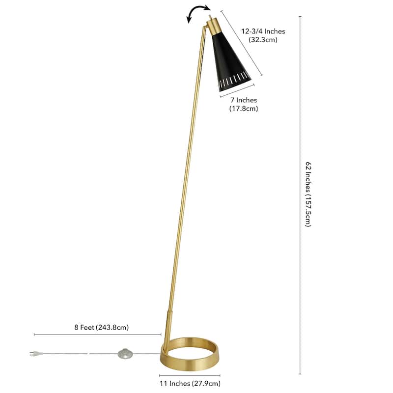 62" Black Reading Floor Lamp with Black Cone Shade for Modern Spaces - 11" x 11" x 62"