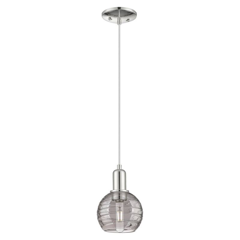 Innovations Lighting Downtown Urban - Athens Deco Swirl - 1 Light 6" Cord Hung Mini Pendant - Polished Nickel/Light Smoke Deco Swirl Shade