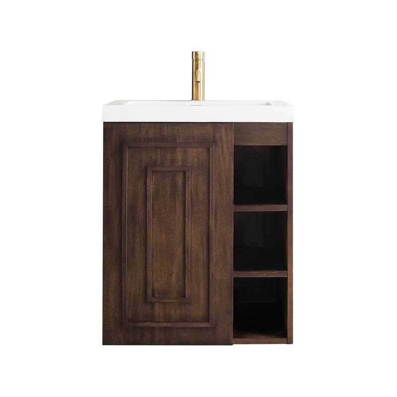 Alicante' 24" Single Vanity Cabinet, w/ White Glossy Composite Stone Countertop
