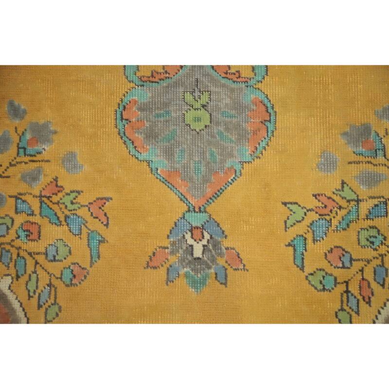 Hand Knotted Oriental 100% Wool Carpet Traditional Floral Yellow & Gold Tabriz Area Rug - 11' 4'' X 8' 3''