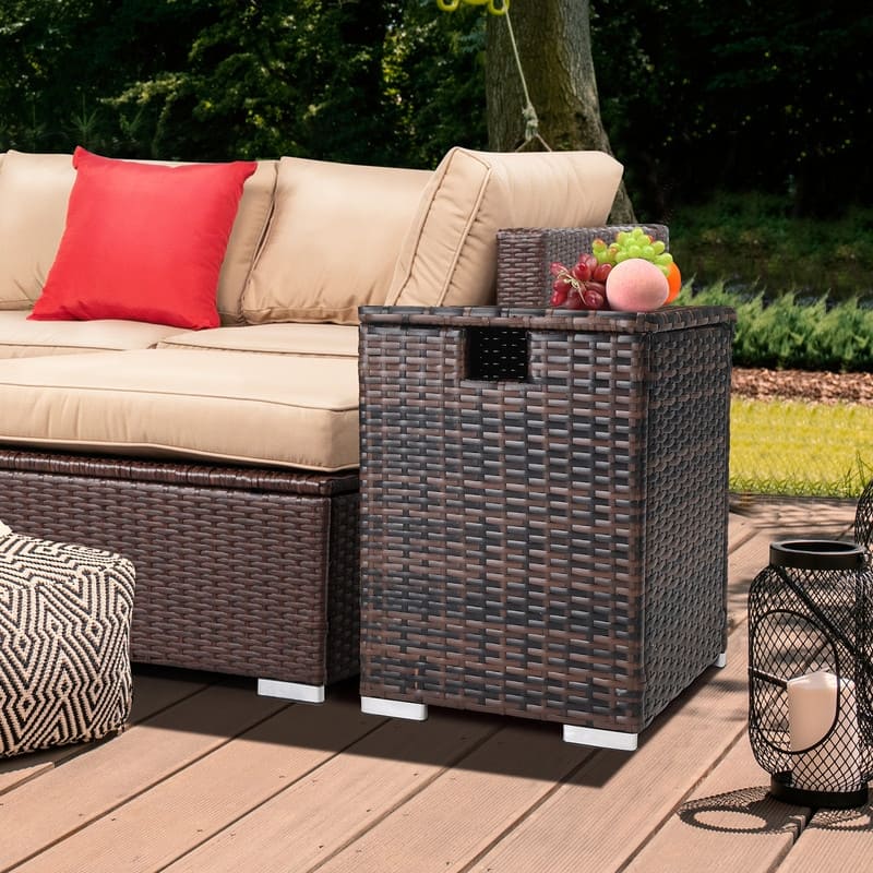 Karlhome Patio Wicker Propane Tank Storage Box Side Table