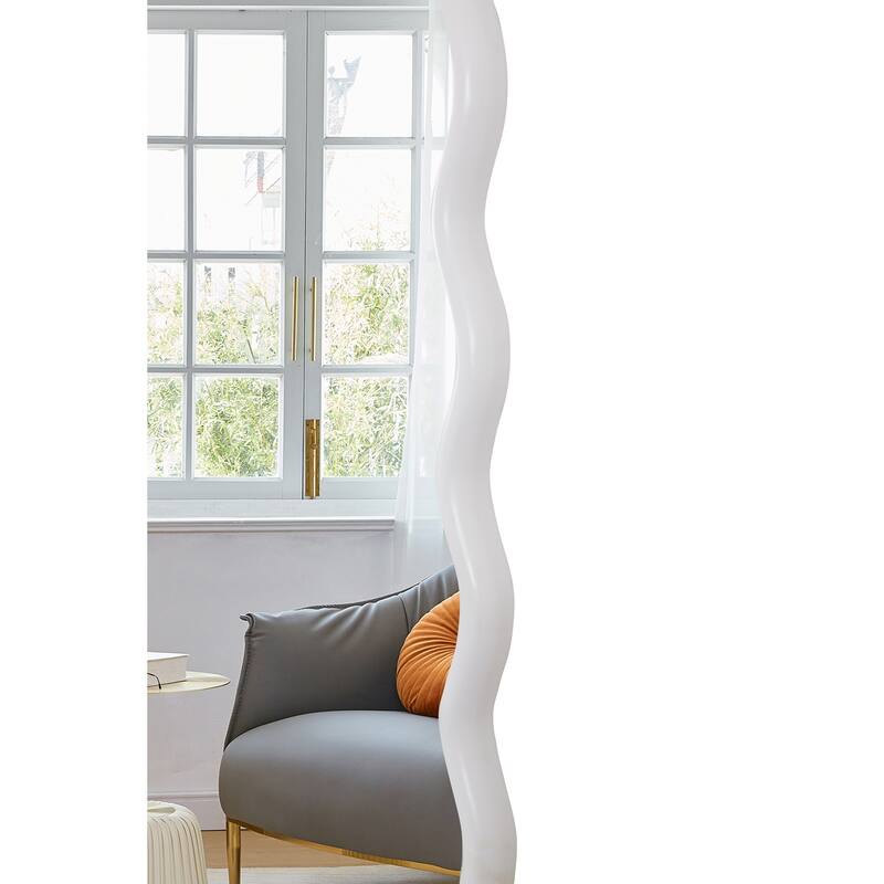 Solid Wood Wavy Rectangle Mirror - Natural Wood, Modern Decor for Home - White