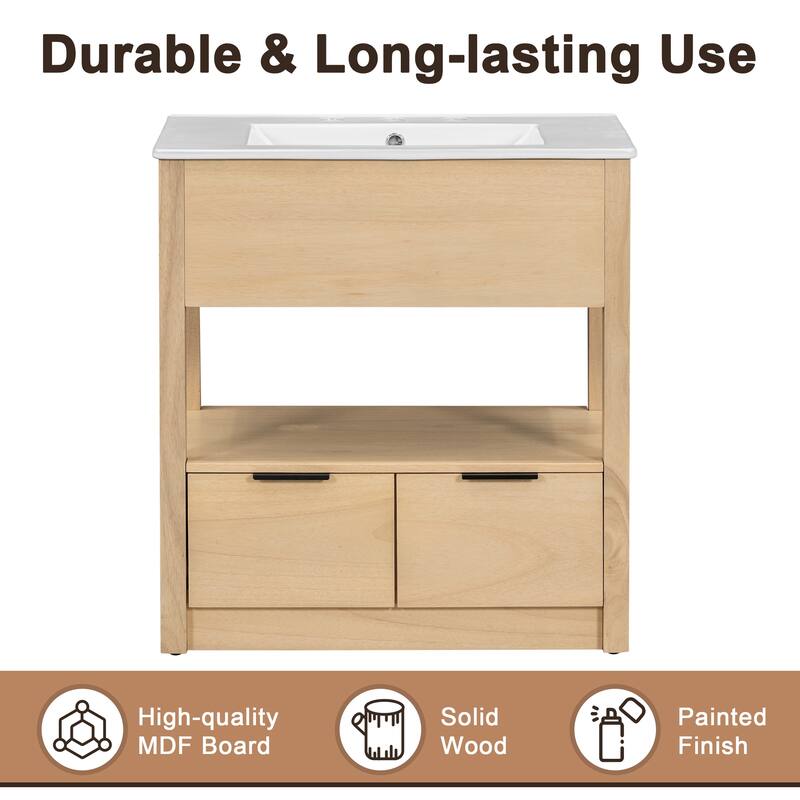36" White Bathroom Vanity Cabinet with Ceramic Sink,Versatile Storage