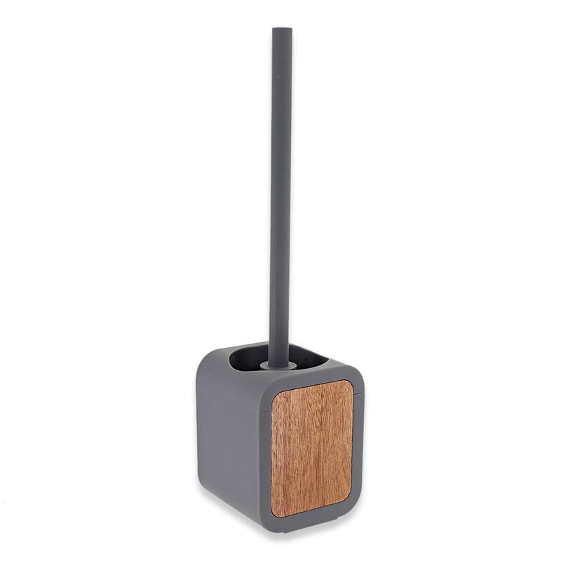 Toilet Brush and Holder Rubber and Wood - 4 L x 3.9 W x 15.2 H
