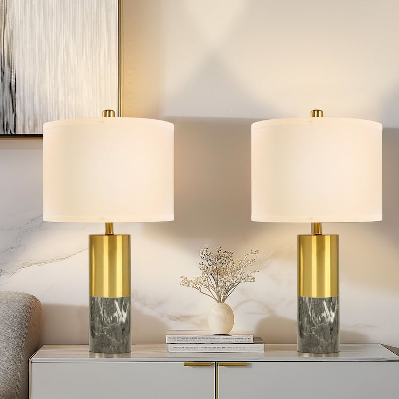 19.8-inch Marble Table Lamp With Linen Shade Set of 2