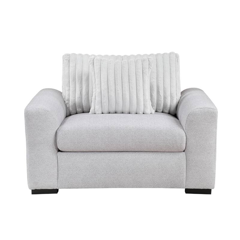 Zian Armchair w Pillow, Foam Cushions, Light Gray Microfiber and Corduroy