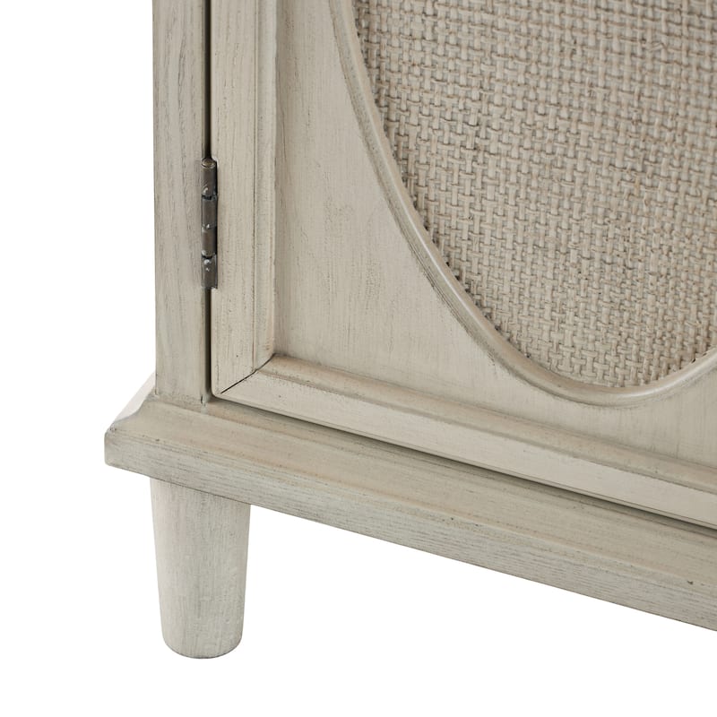 Wooden Geometric Washed Oval Rattan Front 4 Door Sideboard with Round Silver Knobs - Light Gray - Roche River Decor