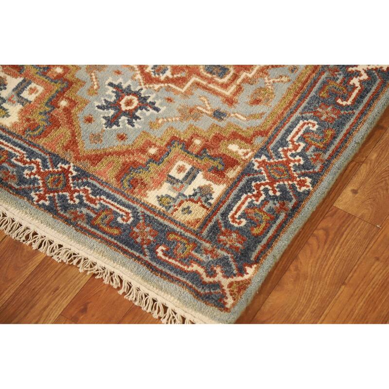Geometric Heriz Serapi Runner Rug Hand-Knotted Bedroom Wool Carpet - 2'7" x 8'0"