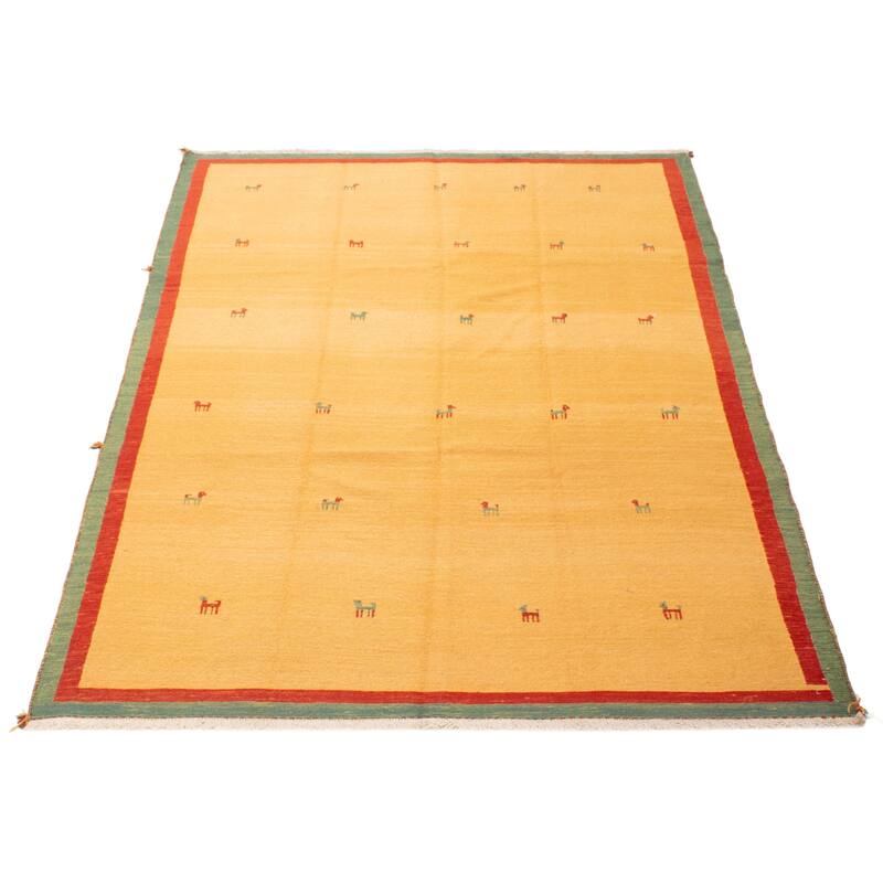 ECARPETGALLERY Flat-Weave Kashkuli Tan Wool Tapestry Kilim - 5'9 x 8'0