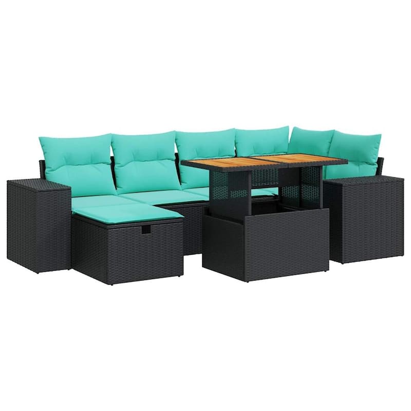vidaXL Patio Sofa Set with Cushions Outdoor Furniture 7 Piece Poly Rattan - 21.7 x 24.4 x 27.2
