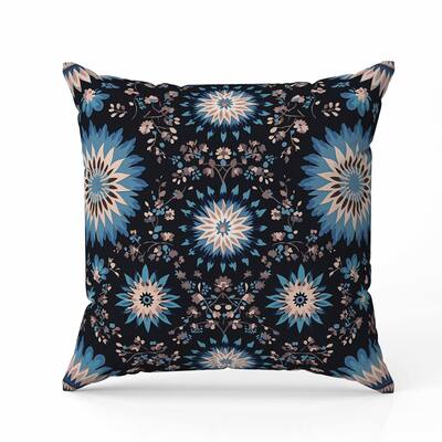 Delightful Dandelions Faux Suede Reversible Throw Pillow Black and Blue