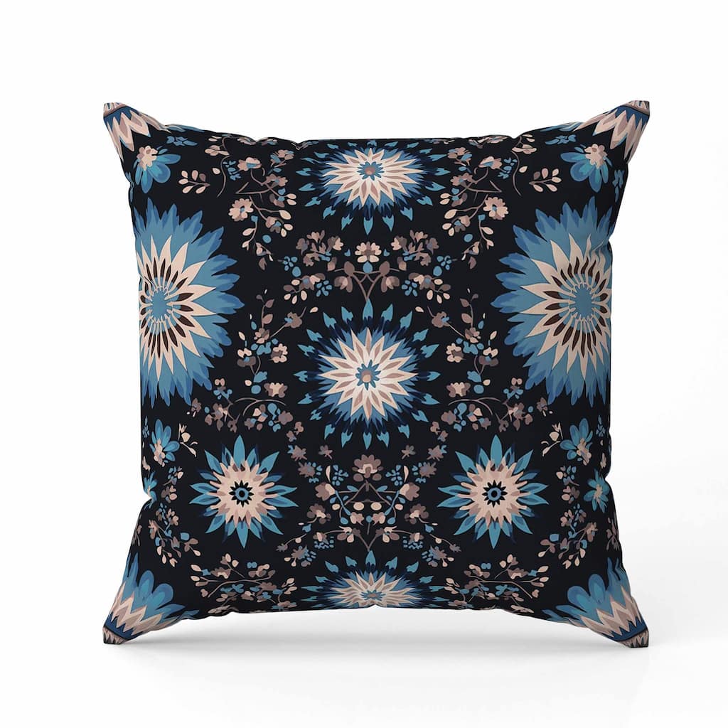 Delightful Dandelions Indoor/Outdoor Reversible Throw Pillow Black and Blue