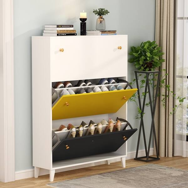 Shop Modern 3 Drawer Shoe Cabinet 3 Tier Shoe Rack Storage Organizer With Doors For Entryway Bedroom N A Overstock 30387443