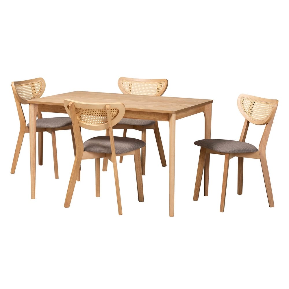 Dannell Mid-Century Modern Fabric and Wood Dining Set