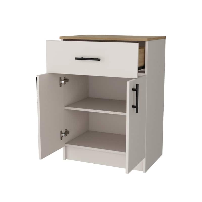 Ivory and Natural Oak 2-Door Kitchen Pantry with 1 Drawer