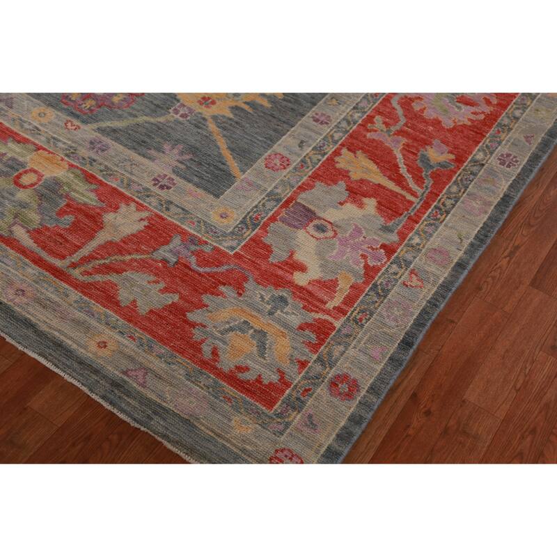 Hand Knotted Oriental 100% Wool Carpet Transitional All-Over Navy Blue & Blues Oushak Area Rug - 13' 9'' X 10' 2''