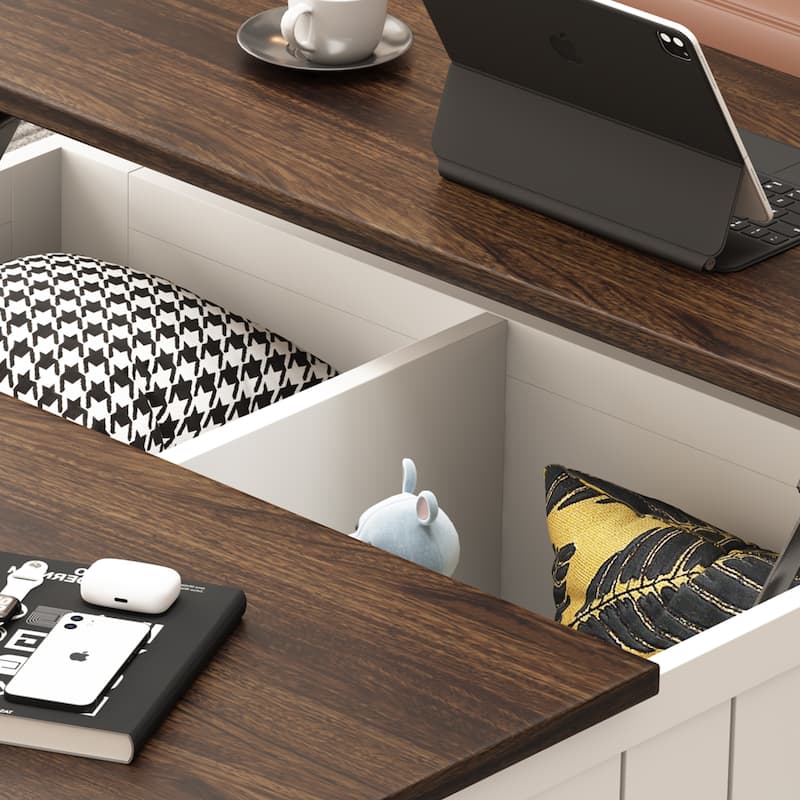 Farmhouse Lift-Top Coffee Table with Storage, USB Ports, and Charging Station