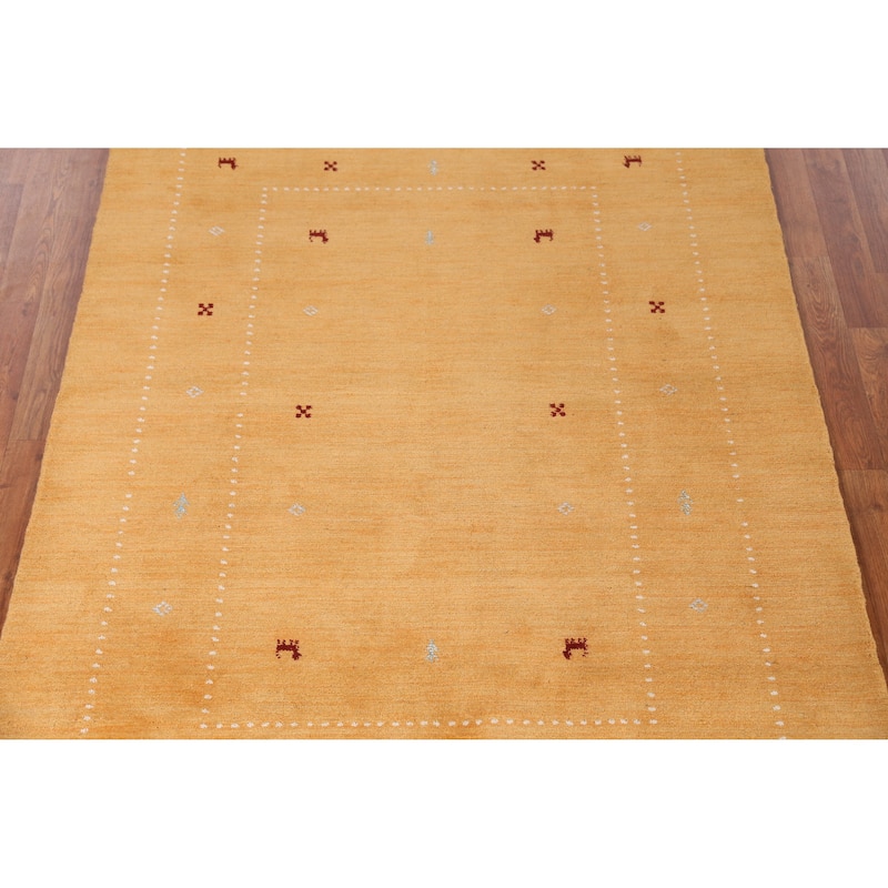 Gold Animals Gabbeh Indian Rug Handmade Wool Carpet - 4'8" x 6'3"