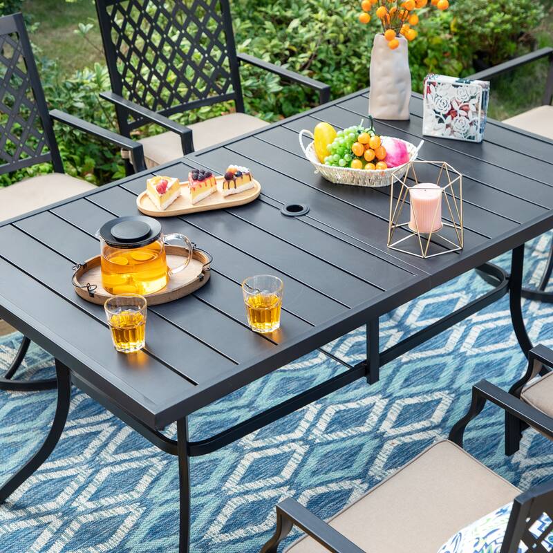 MAISON ARTS 7 Pieces Patio Dining Set, 6 x Swivel Dining Chairs with Cushion and 1 Metal Table with 2.6" Umbrella Hole
