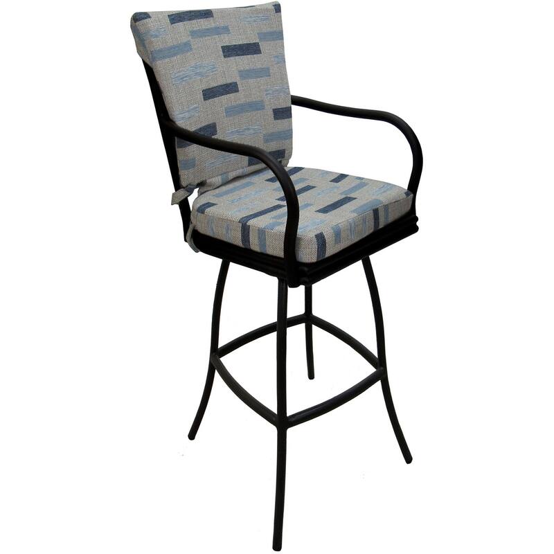 Outdoor or Indoor Counter 26", 30" or Extra Tall 34" Bar Stool - Ofir - B-W Blue Beige - Black - Extra Tall