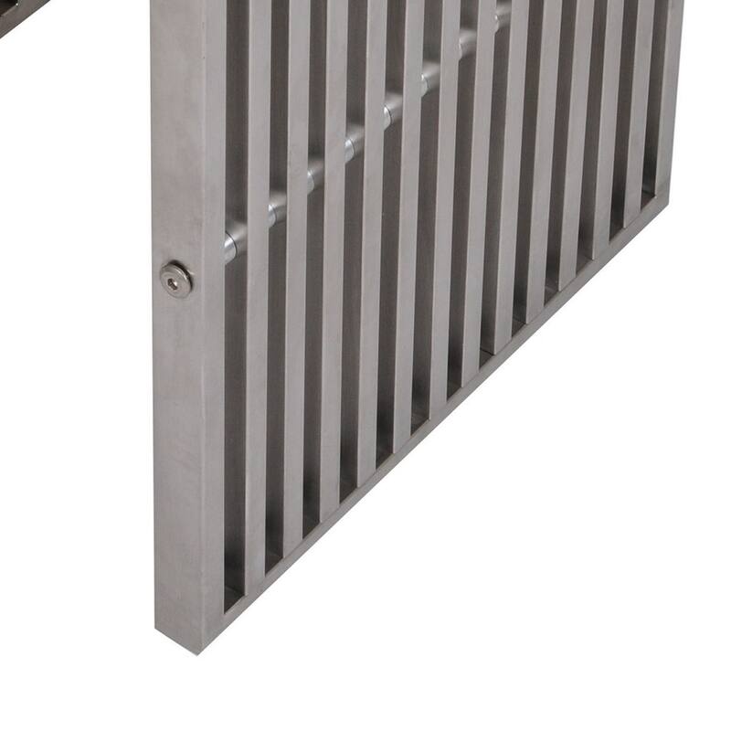 Meza 17 Inch Accent Stool, Waterfall Silver Slatted Panel Frame