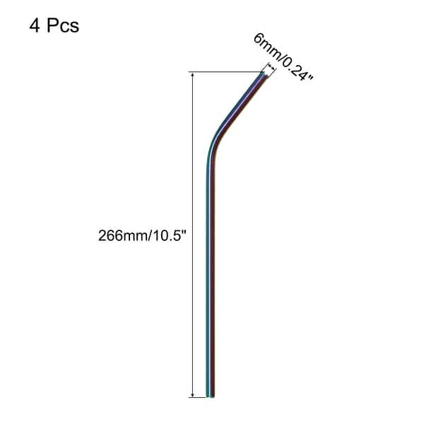 dimension image slide 3 of 10, Reusable Metal Straws 4Pcs, Stainless Steel Bent Drinking Straw 10.5"