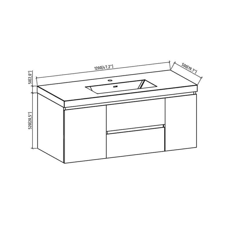 24"/30"/36"/48" Wall-Mounted 2-drawer Bathroom Vanity Set with Integrated Resin Sink