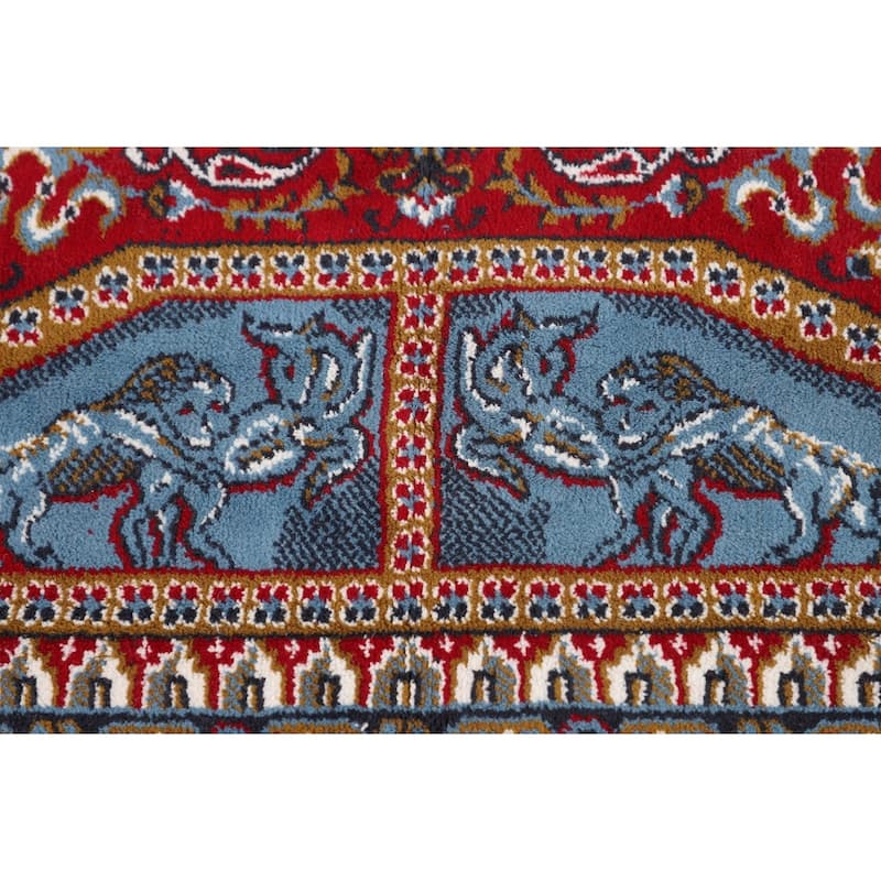 Pictorial Red Floral Kashan Turkish Area Rug Machine-Made Carpet - 9'8" x 12'11"