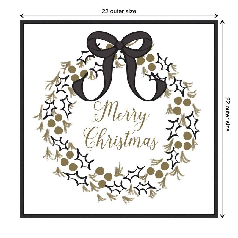 Merry Christmas Wreath by Andi Metz Framed Canvas Wall Art Print - 22 x 22 in