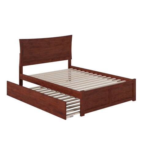 Metro Full Platform Bed with Footboard and Twin Trundle in Walnut