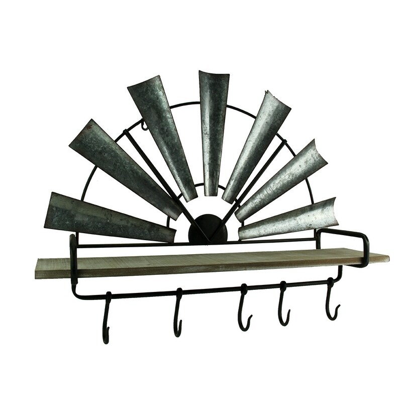 Shop Rustic Galvanized Half Windmill Wall Shelf With Hooks 23 25