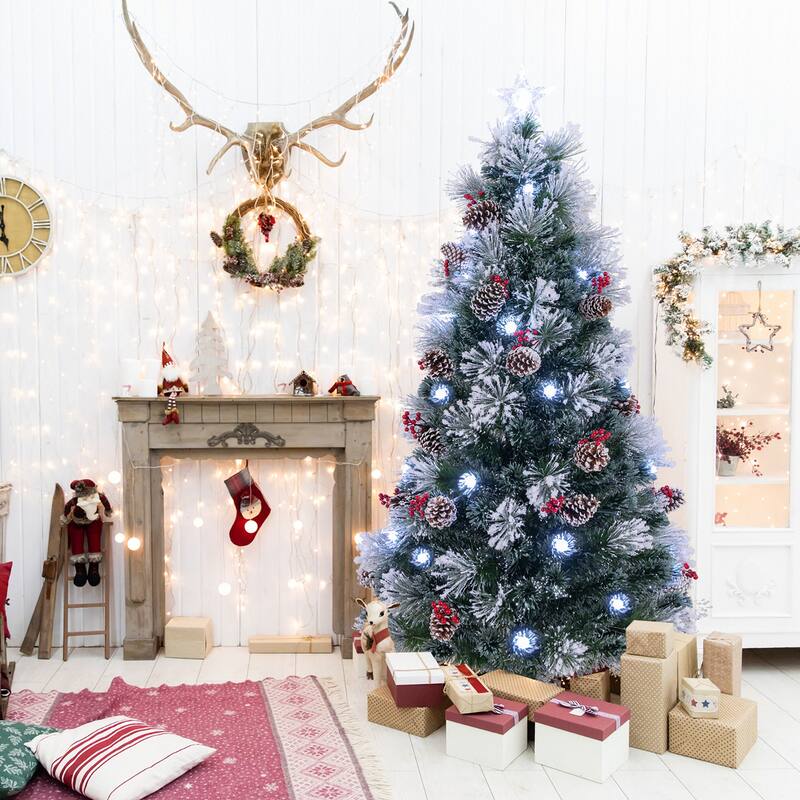 Gymax 5/6/7 FT Flocked Christmas Tree Artificial Xmas Tree