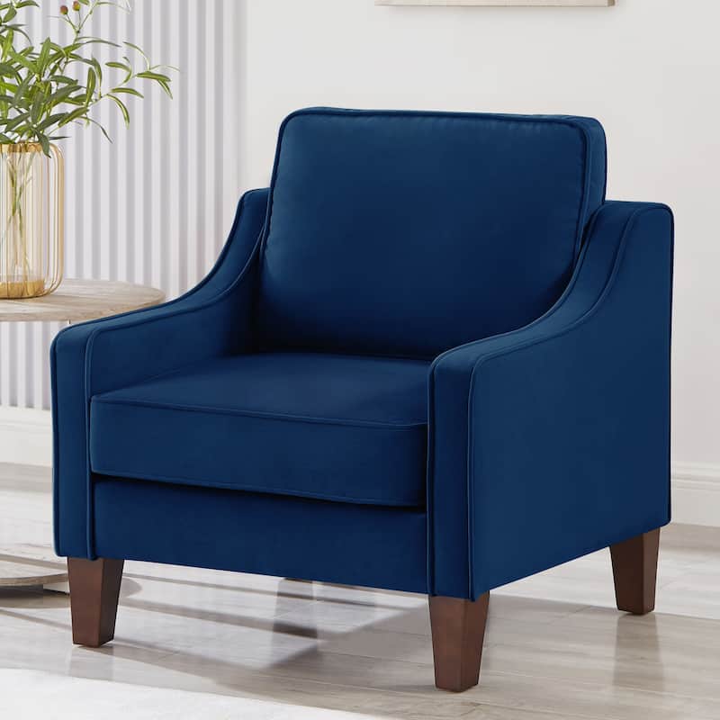 Navy Modern 29" Velvet Upholstered Arm Chair with Wooden Legs for Living Room - Navy