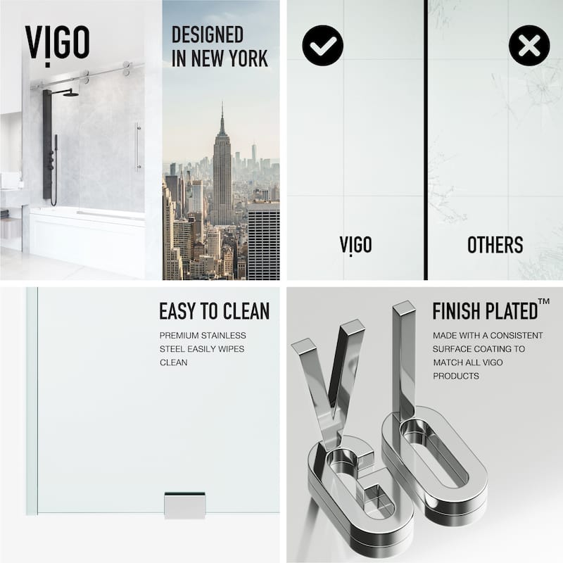 VIGO Elan 56" to 60" W x 66" H Frameless Sliding Tub Door