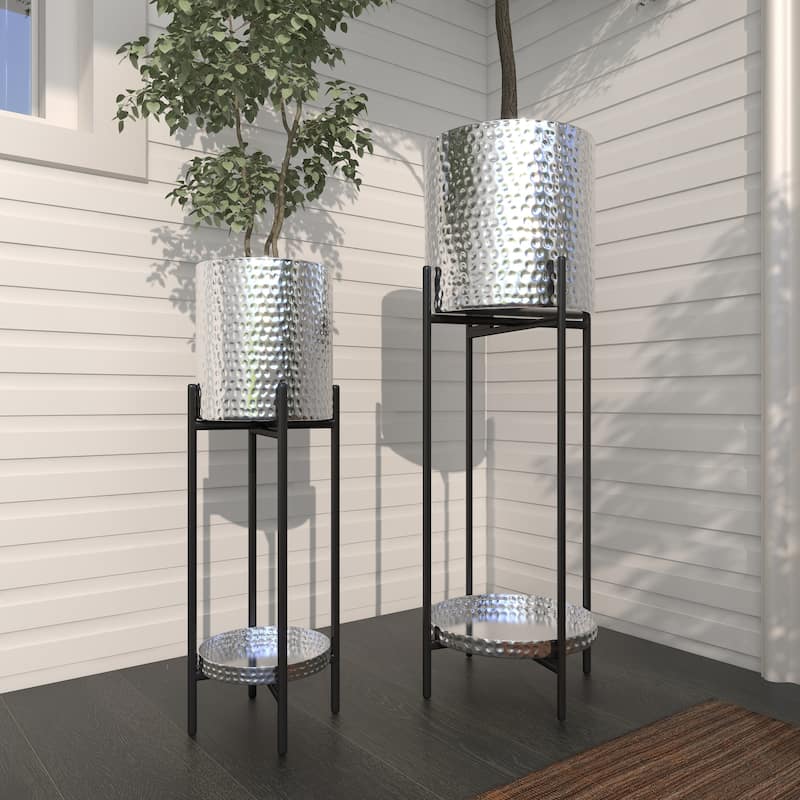 Black or Silver Modern Glam Contemporary Planter Stand (Set of 2) - S/2 24", 33"H