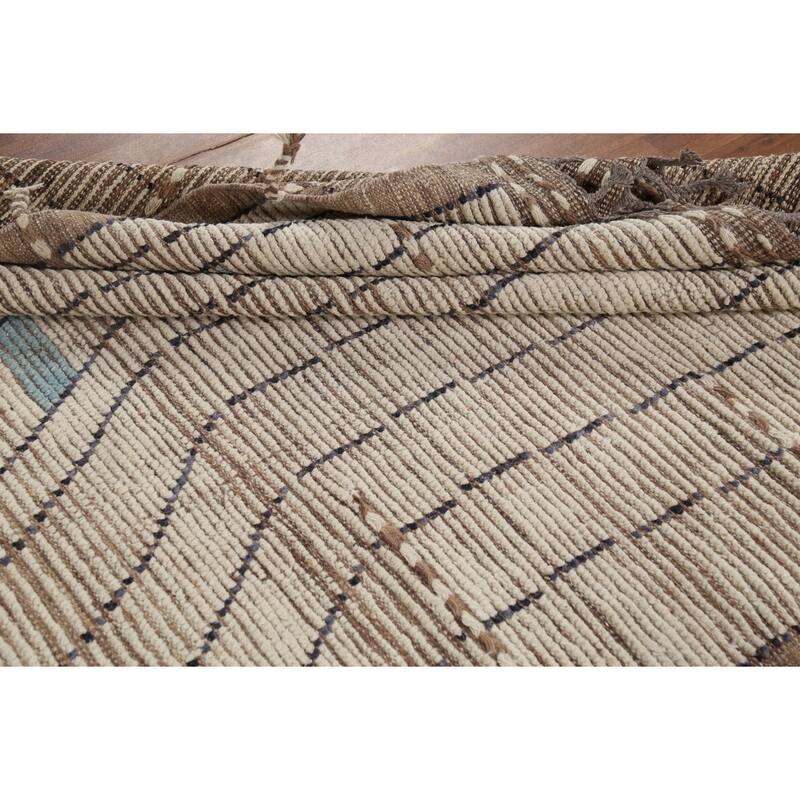 Beige Moroccan Striped Rug Hand-Knotted Wool Carpet - 5'8"x 9'11"